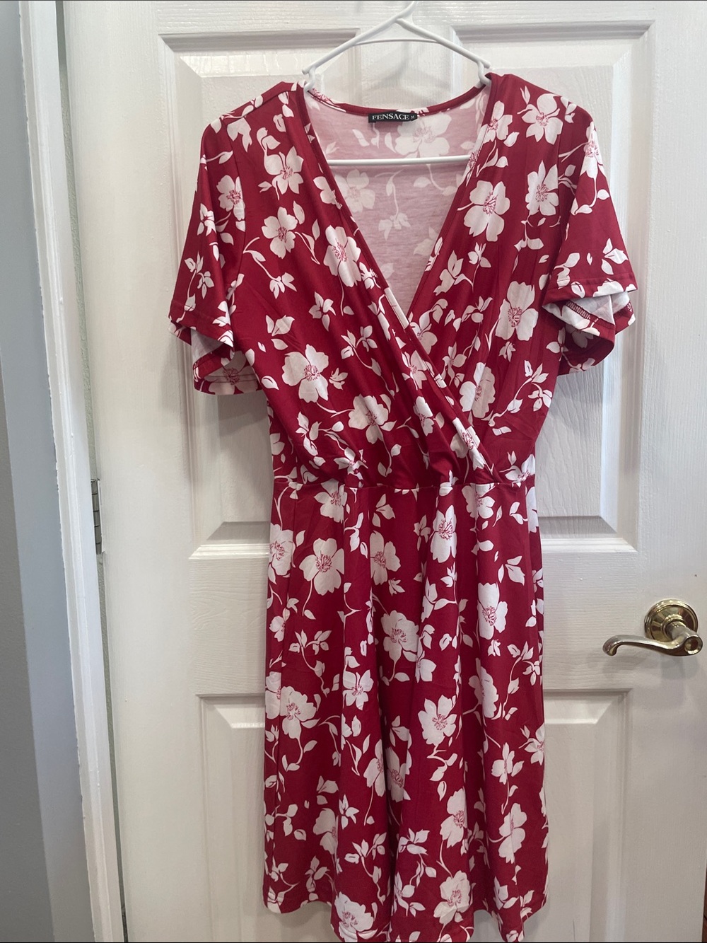 Fensace Red & White Floral Wrap-Style Mini Dress size M